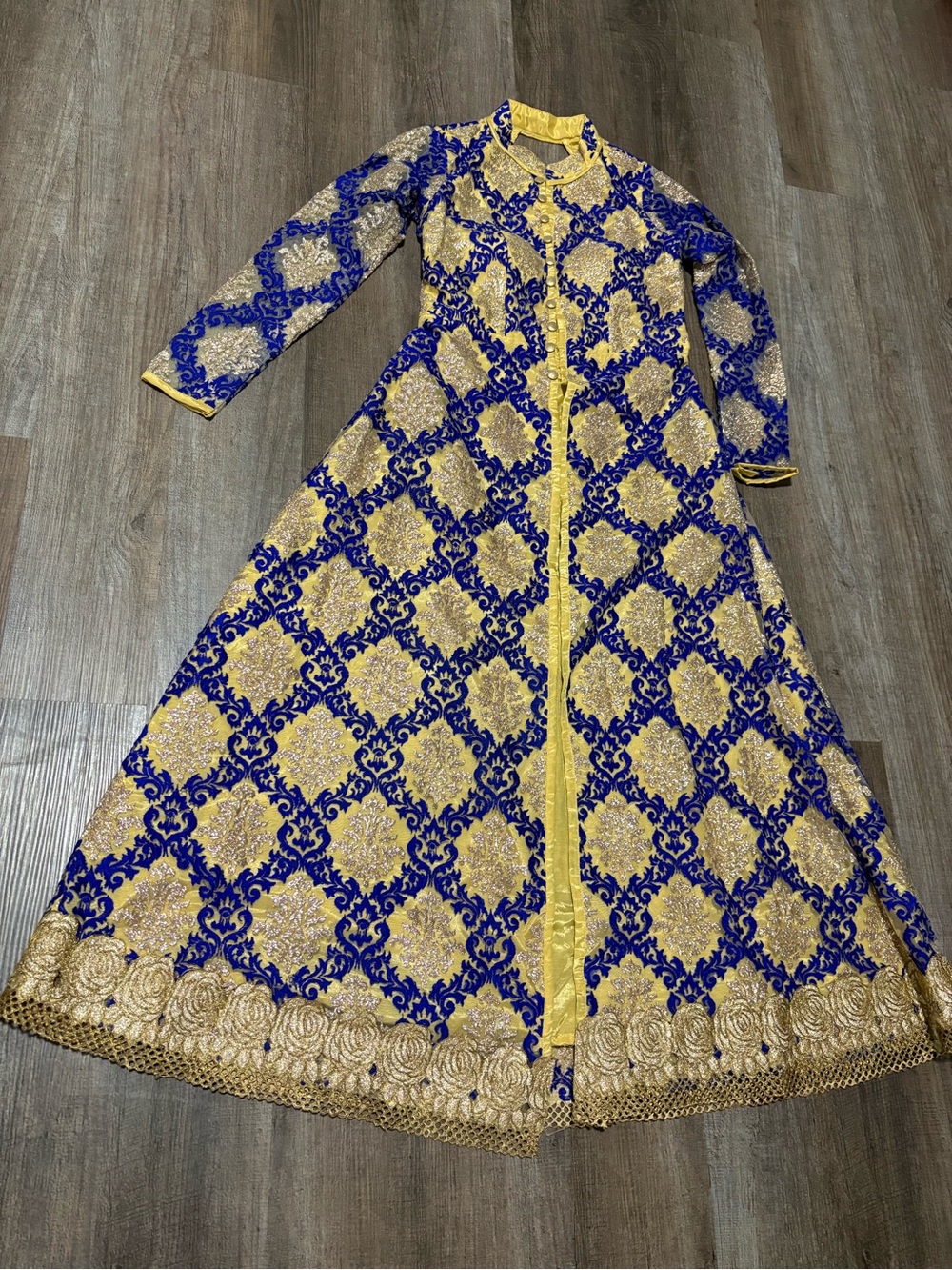 Salwar Kameez by Salwar Kameez - Royal Blue and Gold Embroidered Long Kurta - Picture 4 of 7